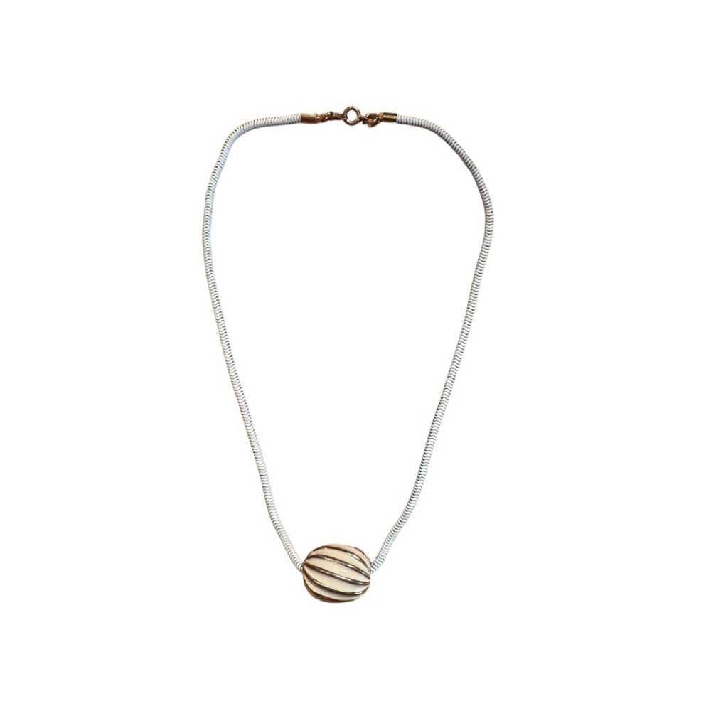 Vintage White Chain Necklace with Free Sliding Metal Bead